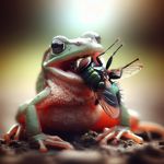 A frog eating a fly