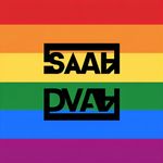 An image of the statement 'Сап Двач' written in bold, black letters on a flag with six horizontal stripes, each exhibiting the colors of the LGBTQ+ rainbow, from top to bottom - red, orange, yellow, green, blue, and purple.
