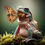 A frog eating a butterfly